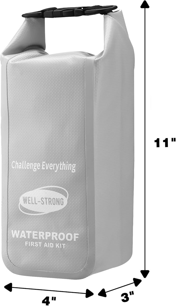 Waterproof First Aid Kit Roll Top Boat Emergency Kit with Waterproof Contents for Fishing Kayaking Boating Swimming Camping Rafting Beach Light Grey