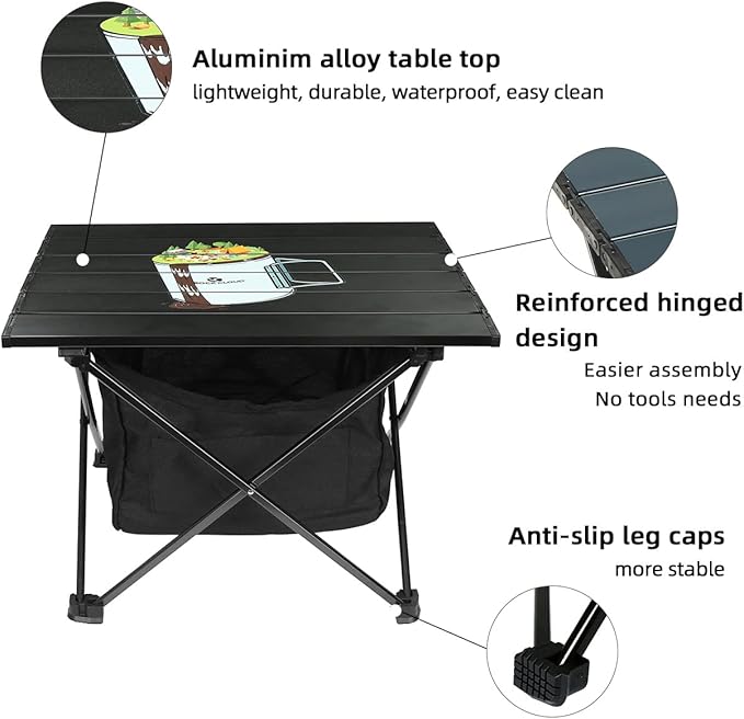 ROCK CLOUD Portable Camping Table Ultralight Aluminum Camp Table with Storage Bag Folding Beach Table for Camping Hiking Backpacking Outdoor Picnic, Limited Edition Tabletop