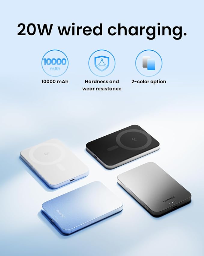 sharge AeroMag Magsafe Portable Charger,Magnetic Power Bank,15W Qi2 Fast Charging Battery Pack Designed for iPhone 17 Pro/16/15/14 (Sky Blue 5K)