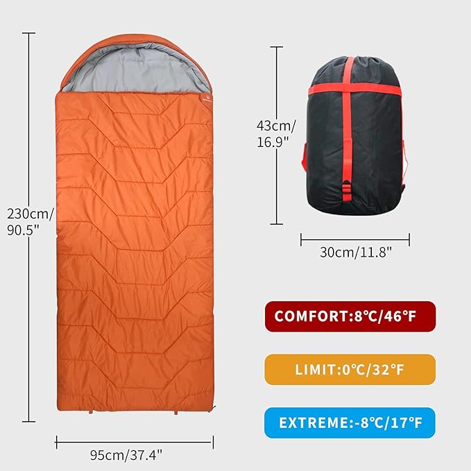 Jumbo Sleeping Bag for Adult&Kids,Cold&Warm Weather with Compression Sack and Water Resistant for Family Camping,Travel and Car Camping
