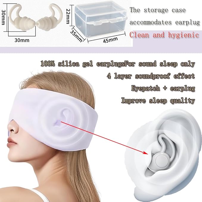 Silk Eye Sleep Mask for Sleeping Women Men, Blackout Blindfold Eye Mask+soundproof Ear plugs, Rest Like A Deaf or Blind Person, noise cancelling ear plugs Mask for Travel Night Best Sleep Mask (black)