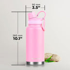 ThermoProof Double-Walled Vacuum Insulated Stainless Steel Water Bottle - Wide Mouth Canteen, Spout & Straw Lids, Dishwasher Safe, Reusable, Leakproof, Hot & Cold for Men, Women & Kids - 32oz, Pink