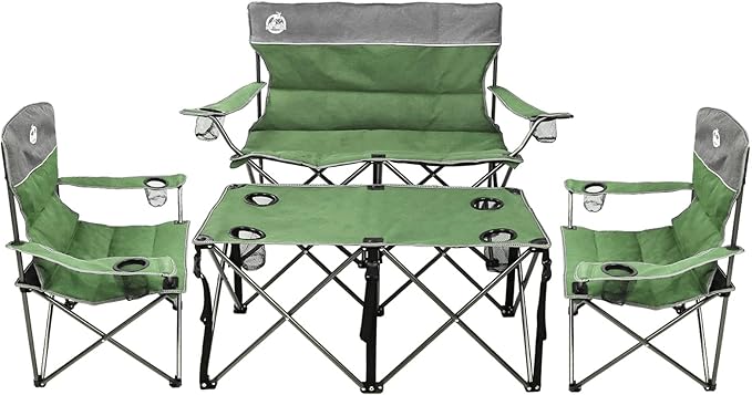 Northroad Folding Camping Chair Set of 4, Portable Collapsible Conversation Set w/1 Sofa, 2 Single Chairs, 1 Table for Family Patio, Outdoor Travel, Beach(Green)