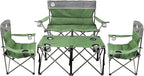 Northroad Folding Camping Chair Set of 4, Portable Collapsible Conversation Set w/1 Sofa, 2 Single Chairs, 1 Table for Family Patio, Outdoor Travel, Beach(Green)
