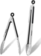 Anaeat Premium Stainless Steel Kitchen Tong Set of 2 - Sturdy Coiled Spring 9" and 12" Locking Food Tong with Non-Slip Silicone Grip for Cooking, Baking, Grilling, BBQ - Heat Resistant up to 480°F