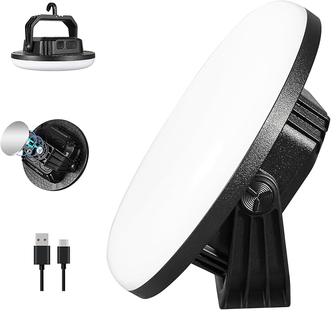 VAVOFO 30W 3000LM LED Camping Lantern Rechargeable, 3 Lighting Modes, 7200mAh Power Bank,IP65 Waterproof Flashlight , Portable Tent Light with Magnetic Base for Emergencies, Power Outages(Black)