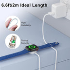 2Pack 6.6ft/2m for Apple Watch Charger USB Magnetic Wireless Fast iWatch Charger Portable Compatible with iWatch Ultra/Series 9/8/7/6/SE/SE2/5/4/3/2/1-White
