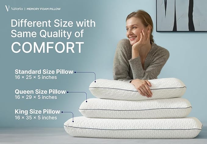 Vaverto Standard Size Gel Memory Foam Pillow - Ventilated, Orthopedic, Bed Pillow, Cooling, with Viscose Made from Bamboo Cover - Essential for College Dorms
