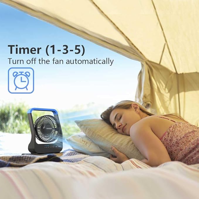 Portable Desk Fan, D Battery Operated Fan for Hurricane, Powered Fan by USB Cable 214H Long Lasting with Timer 6'' Portable for Outdoor Camping Quiet 3 Speeds for Office Bedroom(Blue)