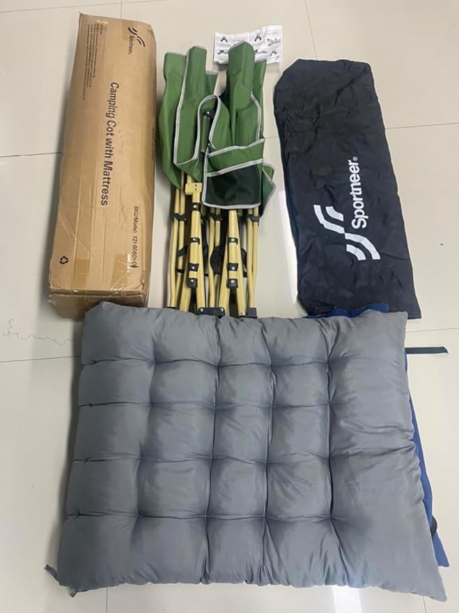 Sportneer Camping Cot: 1200D Double Layer Oxford Camping Cots for Adults - Heavy-Duty Foldable Cots for Camping Travel Tent Day Outdoor & Home Guest, Camping Cots with Mattress Carry Bag & 2 Pockets