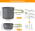 Camping Cookware Mess Kit Backpacking Pot Gear Camping Cooking Pots and Pans Set Camp Kitchen Equipment Accessories Green