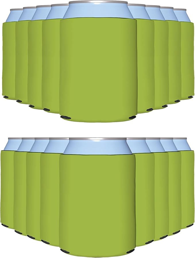 PartyPrints 1000 Pack Olive Blank Can Cooler Sleeves, Customizable Bulk Can Coolers, Extra-Thick Collapsible Drink Insulator Sleeve, Beer Can Coolers for Party Beverages
