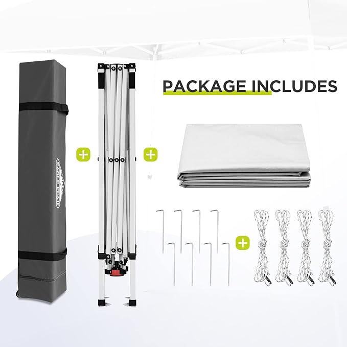 EAGLE PEAK 11x11 Slant Leg Pop-up Canopy Tent Easy One Person Setup Instant Outdoor Beach Canopy Folding Portable Sports Shelter 11' x 11' Base 9' x 9' Top (White)