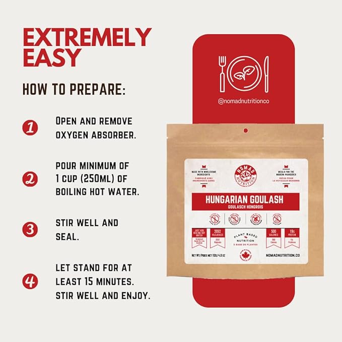 Nomad Nutrition Hungarian Goulash | Instant Freeze Dried Backpacking & Camping Food | Plant-Based, Non-GMO Hiking Meals with High-Energy, Vegan, Gluten-Free | 56g - 2 Pack