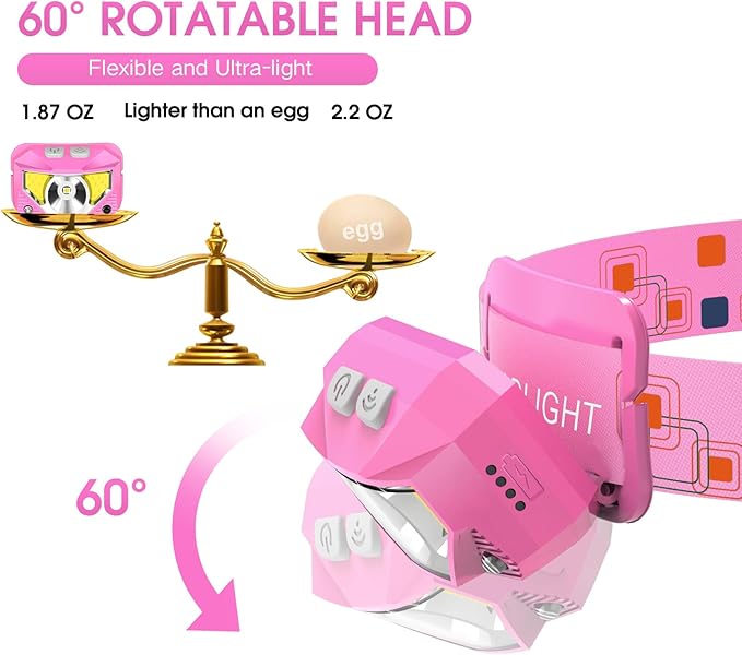 LHKNL Headlamp Flashlight, High Lumen Bright LED Rechargeable Headlight with White Red Light, 2-Pack Waterproof Motion Sensor Head Lamp, 8 Mode for Camping Running Hiking Fishing Gear- Pink
