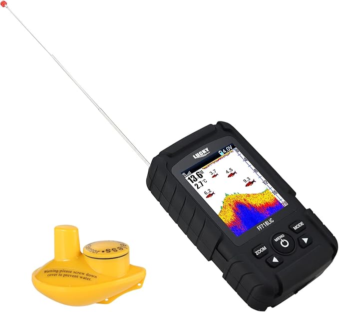 LUCKY Portable Fish Finder,Handheld Waterproof Depth Finder,Wireless fishfinder for Ice Fishing,Sea Fishing,Bank Fishing,Kayak Fishing,Depth Finder with Color LCD Screen,Black