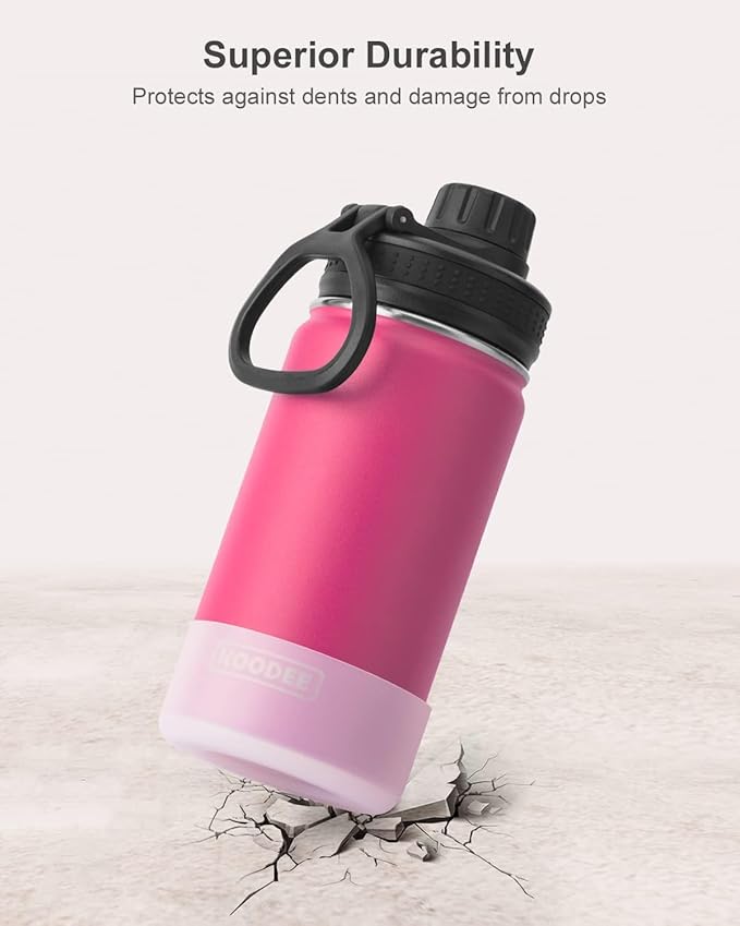 Koodee Small 12 oz Stainless Steel Vacuum Insulated Wide Mouth Water Flask with Leakproof Spout Lid, Reusable BPA Free Bottle (Rose Red)