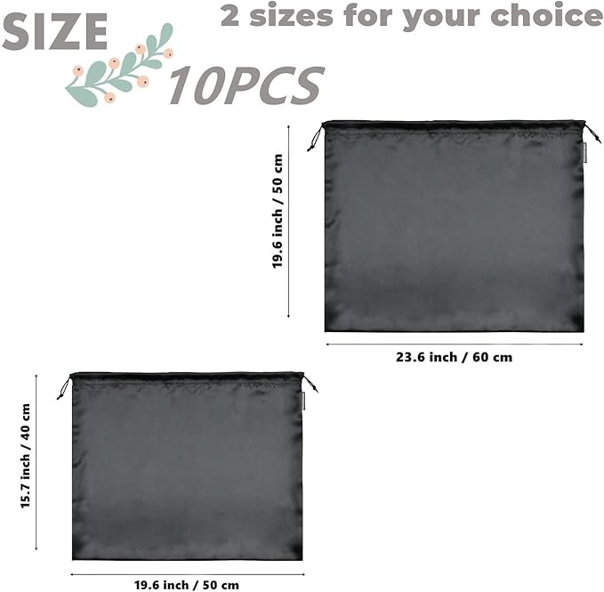 10 Pack Dust Bags for Purses and Handbags, Silk Dust Cover Storage Bag with Drawstring Travel Storage Pouch for Handbag Purse Shoes Boots (Black, 23.6 × 19.6 in)