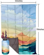 Outdoor Puffy Camping Blanket, Lightweight Down Alternative Puffy Printed Camping Large Ultra Warm Hammock Top Quilt Waterproof Blanket for Traveling Picnic Beach Party Cold Weather (Sunset)