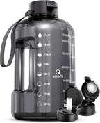 AQUAFIT 1 Gallon Water Bottle with Time Marker - Straw & Chug Lid - BPA Free Gym Water Bottle with Straw - Big Gallon Jug (Gray, 128 oz - 2 Lids)
