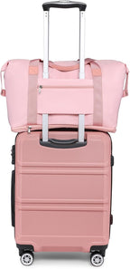 Kono Luggage Set 4 Piece Carry On Hardside Luggage with TSA Lock Spinner Wheels Carry On Suitcase Nude/Rose Pink