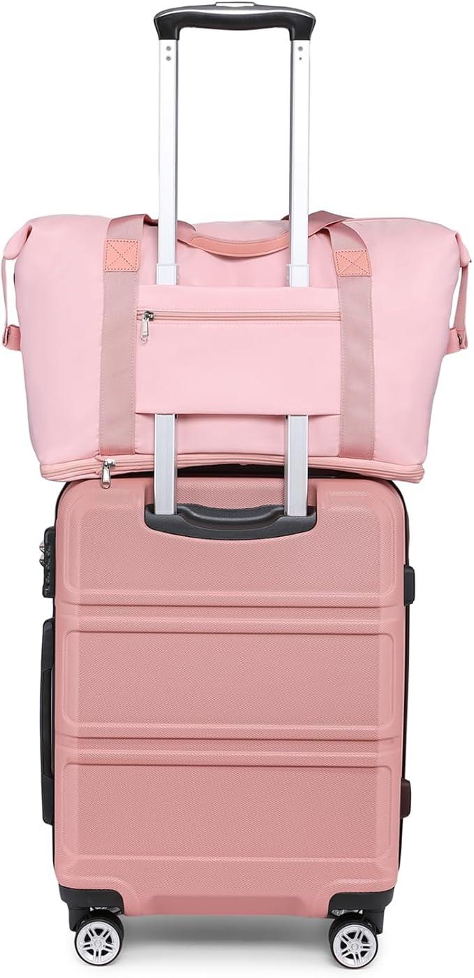 Kono Luggage Set 4 Piece Carry On Hardside Luggage with TSA Lock Spinner Wheels Carry On Suitcase Nude/Rose Pink