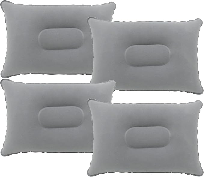 Alovexiong 4 Pack Gray Ultralight Inflatable Pillow Small Squared Flocked Fabric Air Pillow for Beach Hiking,Camping,Traveling,Napping,Desk Rest,Neck &Lumbar Support