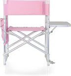 PICNIC TIME Sports Chair with Side Table, Outdoor Foldable Padded Adult Camping Chairs with Cup and Accessory Panel for Lawn, Beach, & Sports Use for Adults, 300-lbs Capacity, (Pink Stripe Accents)