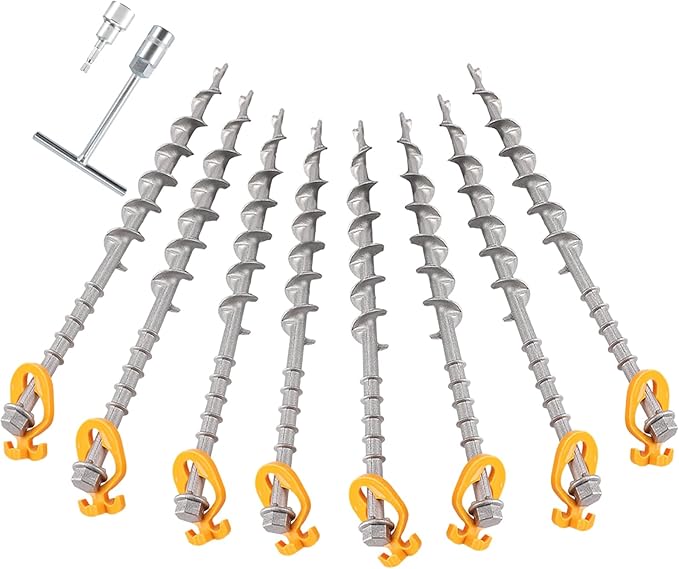 8 PCS Screw in Tent Stakes for Women Men - Ground Anchors for Sand, Canopy, Trampolines, Camping Aluminium Heavy Duty Rust Prevention Pegs Drillable Lightweight Safe - Silvery 14 inch