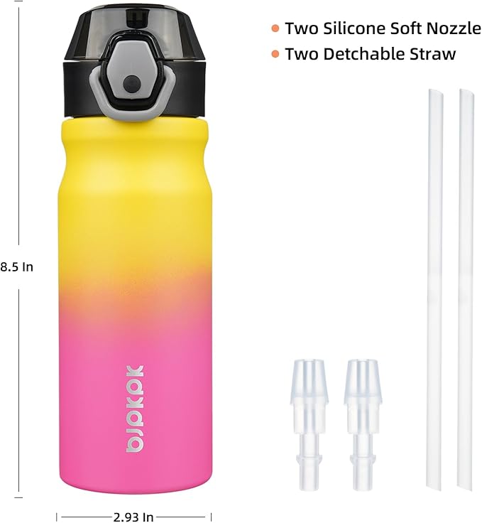 BJPKPK Stainless Steel Insulated Water Bottle With Straw Lid 18oz Reusable Metal Thermo Bottles Keep Cold And Hot,Rainbow