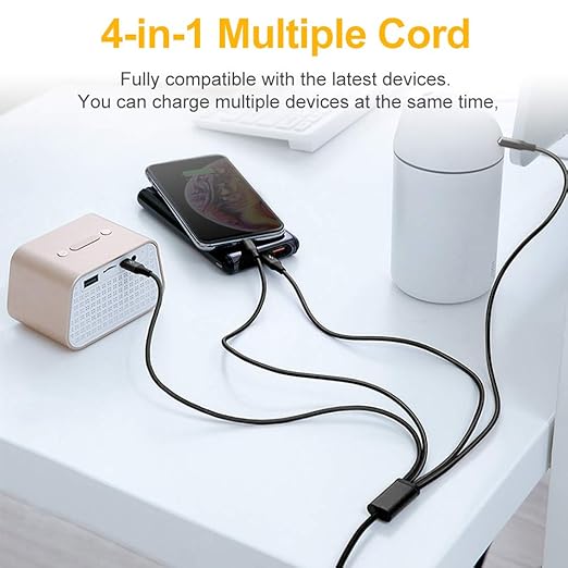 Puxnoin Multi Charging Cable, 2Pack 4FT 4 in 1 Charging Cable for Multiple Devices, Braided Universal Phone Charger Cord with Type-C, Micro USB, IP Port for iPhone16/15/14/Android Phones and More