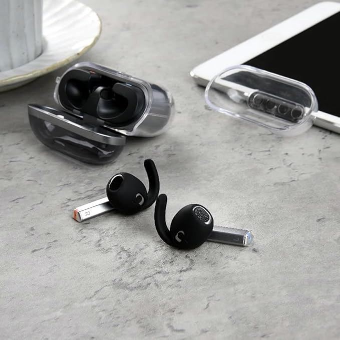 4 Pairs Galaxy Buds3 Ear Hook Cover Grip Tip Anti Slip Wing Accessories Compatible with Samsung Galaxy Buds 3, Black/White 804wb4
