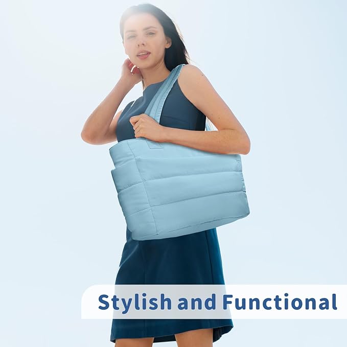 TOPDesign Puffer Tote Bag for Women, Lightweight Puffy Handbag with Compartments, Quilted Shoulder Bag for Work, Travel, Gym