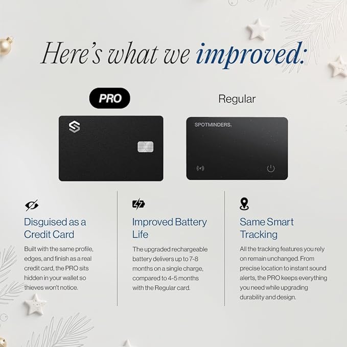 SPOTMINDERS Apple MFi Certified Credit Card Wallet Tracker PRO 4-Pack (iOS Only) Works with Apple Find My Rechargeable Tracking Card for Wallet IP68 0.07in Slim iPhone Item Finder for Luggage or Purse
