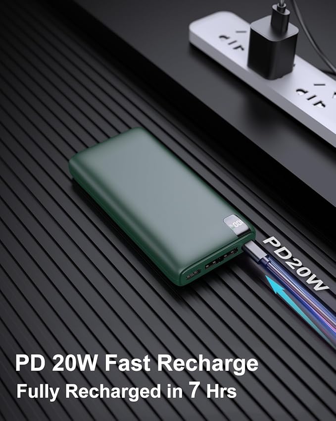 IXNINE Power Bank 26800mAh Portable Charger, 22.5W Fast Charging PD QC 3.0 Compact External Battery Pack with LED Display and 4 USB Outputs for Cellphone Tablet (Green)