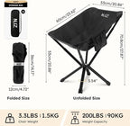 Small Camping Chair, Compact Folding Camping Chair for Adults-200 LBS Supported Lightweight Backpacking Chair for Outdoors Fishing, Hiking, Travel, Picnic, Beach Aluminum Chair(Black)