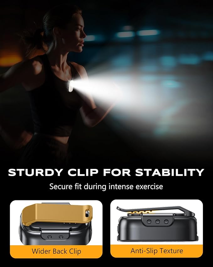 500LM Ultra Bright Running Lights for Runners, 10 Modes Mini EDC Flashlight with Spot & Flood Light, IP65 Waterproof Rechargeable Small Clip on Flashlight for Camping, Hiking, Jogging, Work