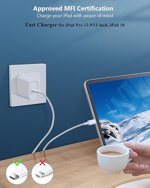 10FT Fast iPad Charger, iPad Pro Charger Cord [2Pack] 10FT USBC to USB C Cable iPad Cord 20W USB C Charger iPad Charging Block for iPad 10,iPad Mini 6,iPad Air 5/4,iPad Pro 12.9/11 inch 2020/2021/2022