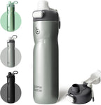 BOTTLE BOTTLE Insulated Water Bottle 24 oz with Handle and Flip Tops Lids Stainless Steel Water Bottle Push Button Lid Leak proof Portable for Running Travel Sports Hiking gray