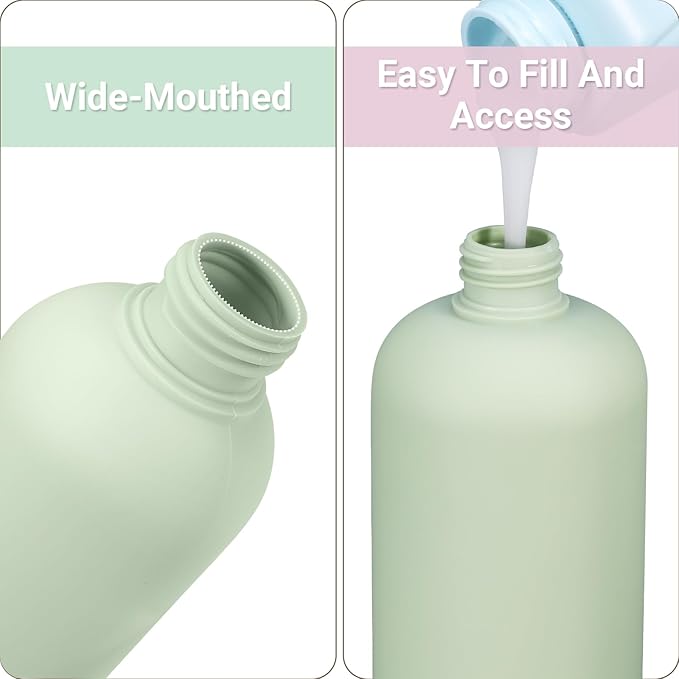 ASEVAT 8.8oz 4Pcs Green Plastic Refillable Travel Shampoo and Conditioner Bottles Plastic Refillable Travel Shampoo Bottles with Flip Cap Shampoo and Conditioner Dispenser