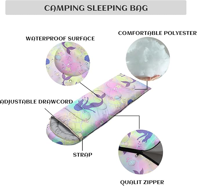 Sleeping Bags for Adults Youth Kids,3D Printing Camping Sleeping Bag for Girls Boys Lightweight Waterproof Cold/Warm Weather Sleeping Bag for 3 Seasons