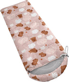 AILONEN Pink Lovely Rabbit Sleeping Bag for Girls Kids Adults,Warm and Cool Weather,Lightweight,Waterproof Backpacking,Cartoon Flowers Printed Bunny Sleeping Bag for Camping