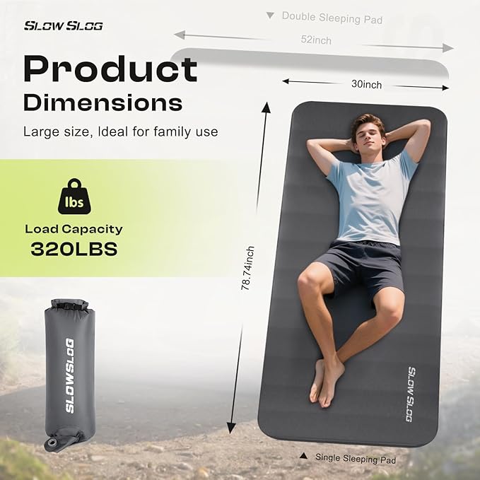 Self-Inflating Sleeping Pad with Portable Electric Air Pump, 4in Thick Memory Foam Camping Mattress for Tent Cot & Car Travel, Fast Inflate & Deflate Camping Pad