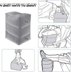 Travel Foot Rest Pillow, Portable Inflatable with Double Hand Pump Adjustable Three Layers Height Pillow for Foot Rest on Airplanes,Cars,Buses,Trains,Office Kids to Sleep on Long Flights (Gray)