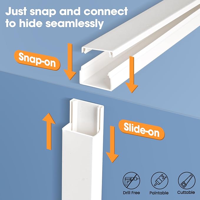 1260in Cord Hider Kit, Cord Covers for Wires on Wall, Paintable Cable Raceway, Cord Hider for Wall Mount tv, tv Cable Hider Wall kit, Wire Covers for Cords, 80X L15.75 X W0.96in X H0.57in, White