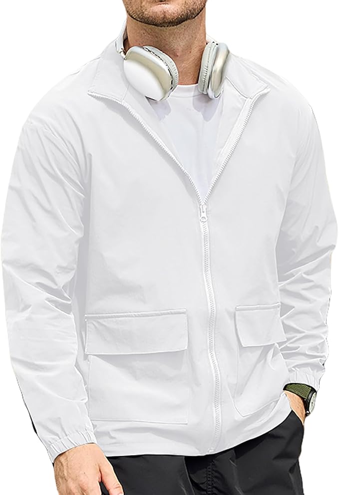 SEGANUP Men's Lightweight Windbreaker Jacket Outdoor Workout Windproof Dustproof Jacket Golf Hiking Wind Breaker with Pockets