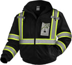 High Visibility Work Jackets, Safety Jacket with Pockets for Men& Women, Construction Coats for Cold Weather, Waterproof High Vis Rain Gear, Class 3, Black with Bottom, 5XL