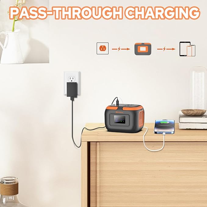 Portable Power Station with Foldable Solar Panel 30W, Portable Power Bank with AC Outlet 110V 120W, USB-C for Smart Devices Camping RV Travel VanLife Hiking Fishing-Orange