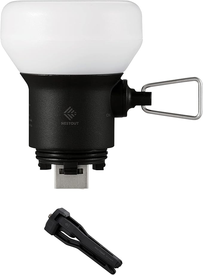NESTOUT Rugged Outdoor Camping LED Lantern w/ Mini Tripod, Dimmable USB Powered Soft LED Light, IP44 Water Dust Resistant, 10-350 Lumen, Portable Lamp for Power Bank EDC Travel, LAMP-1 (Black)