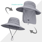 Sun Hats for Men Women, UPF50+ Protection Safari Hat,Wide Brim Fishing Hat with Neck Flap,Bucket Hats for Beach Hiking